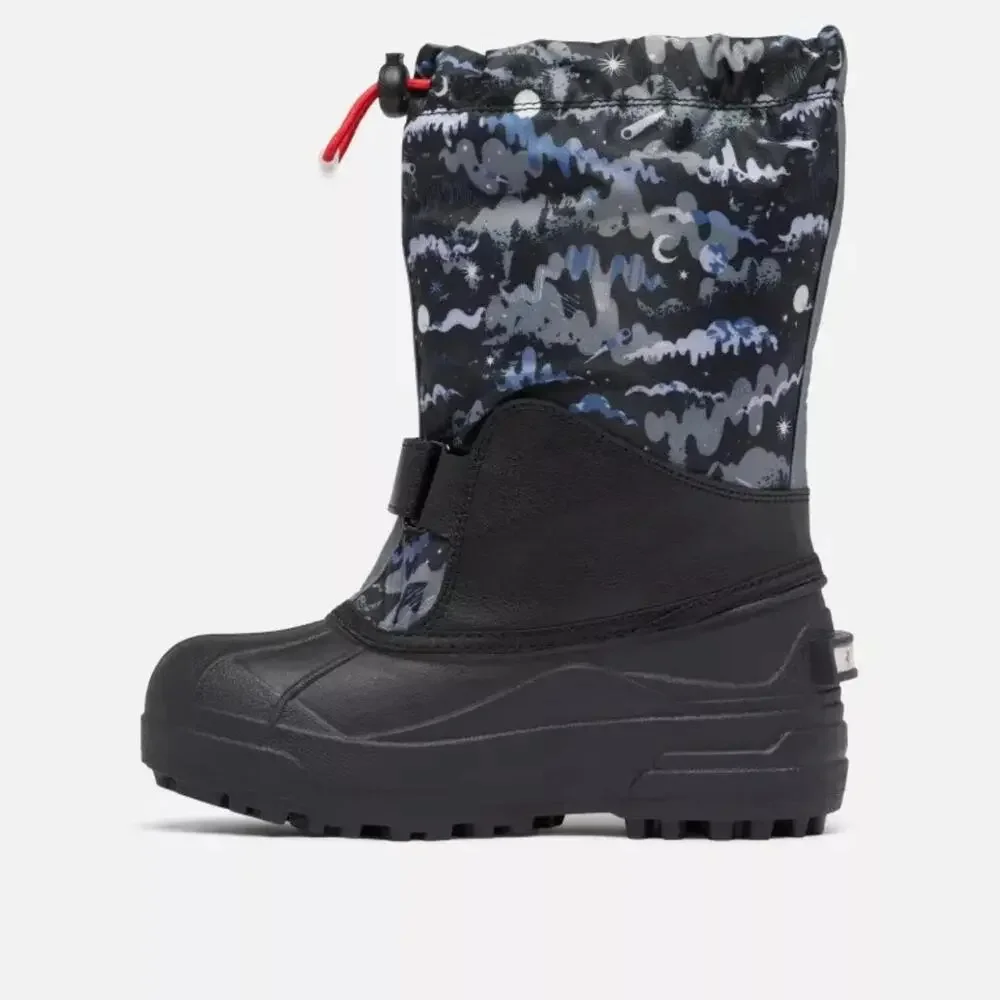 Columbia Powderbug 1637861 Kids Black Forty Print Waterproof Snow Boots GBNC1607